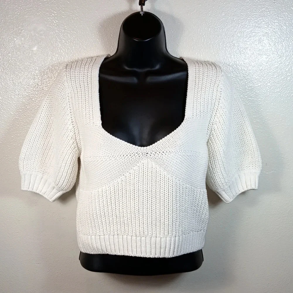 & OTHER STORIES Cropped Sweetheart Bustier Knit Top in cream size Medium - Picture 4 of 11